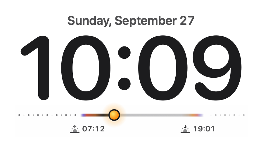 A digital clock with a sunrise timeline